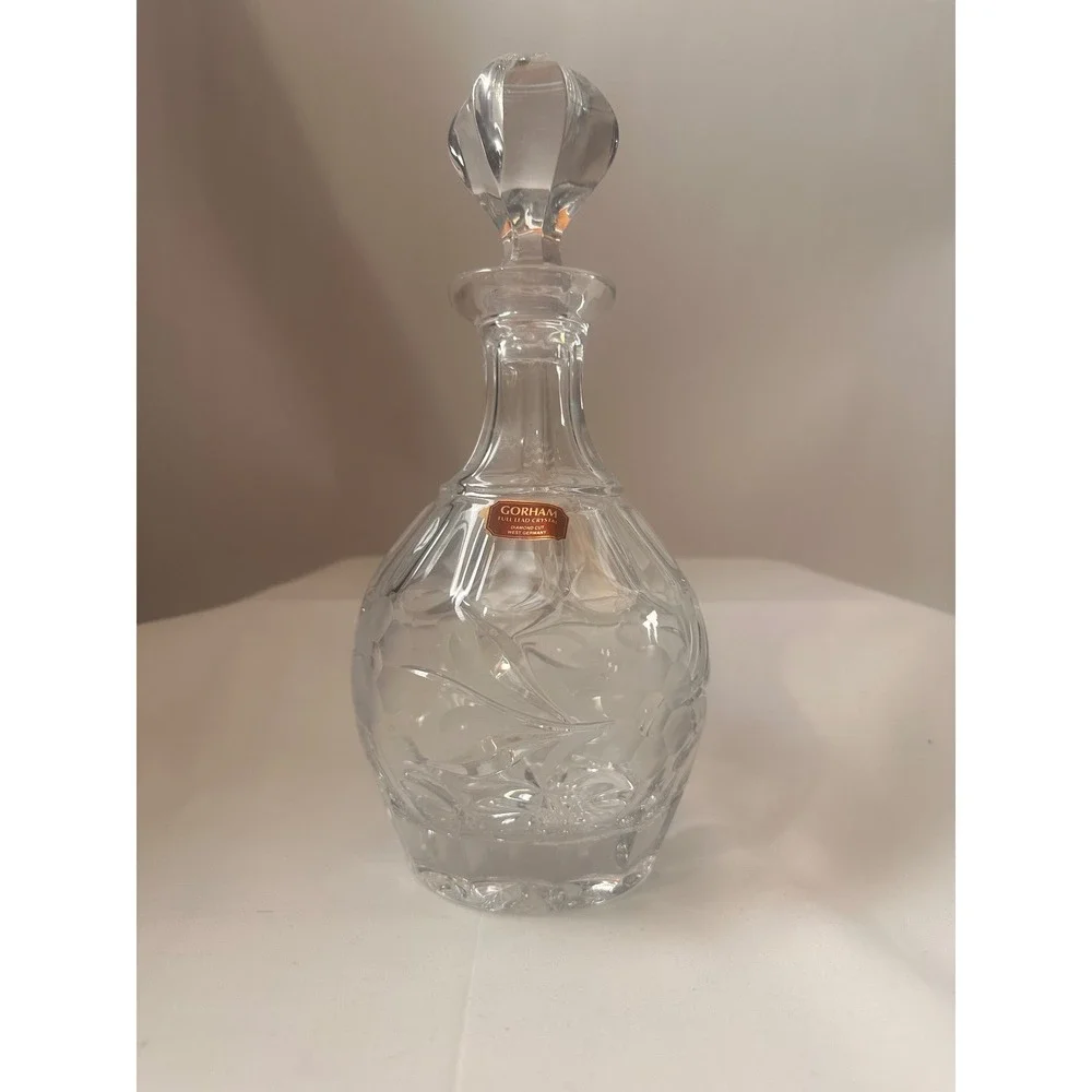 Gorham‎ Lead Crystal Whiskey Decanter Floral Diamond Cut WGermany 11 inch Clear